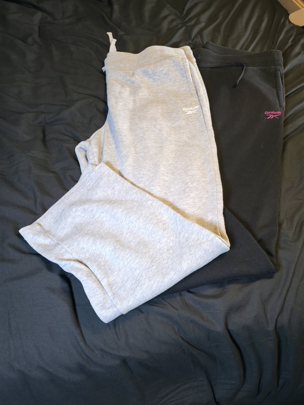 Reebok Grey and Black Sweatpants - Comfortable Everyday Bottoms